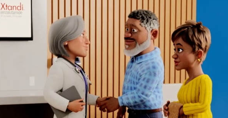 Animated doctor shaking hands with patient and caregiver